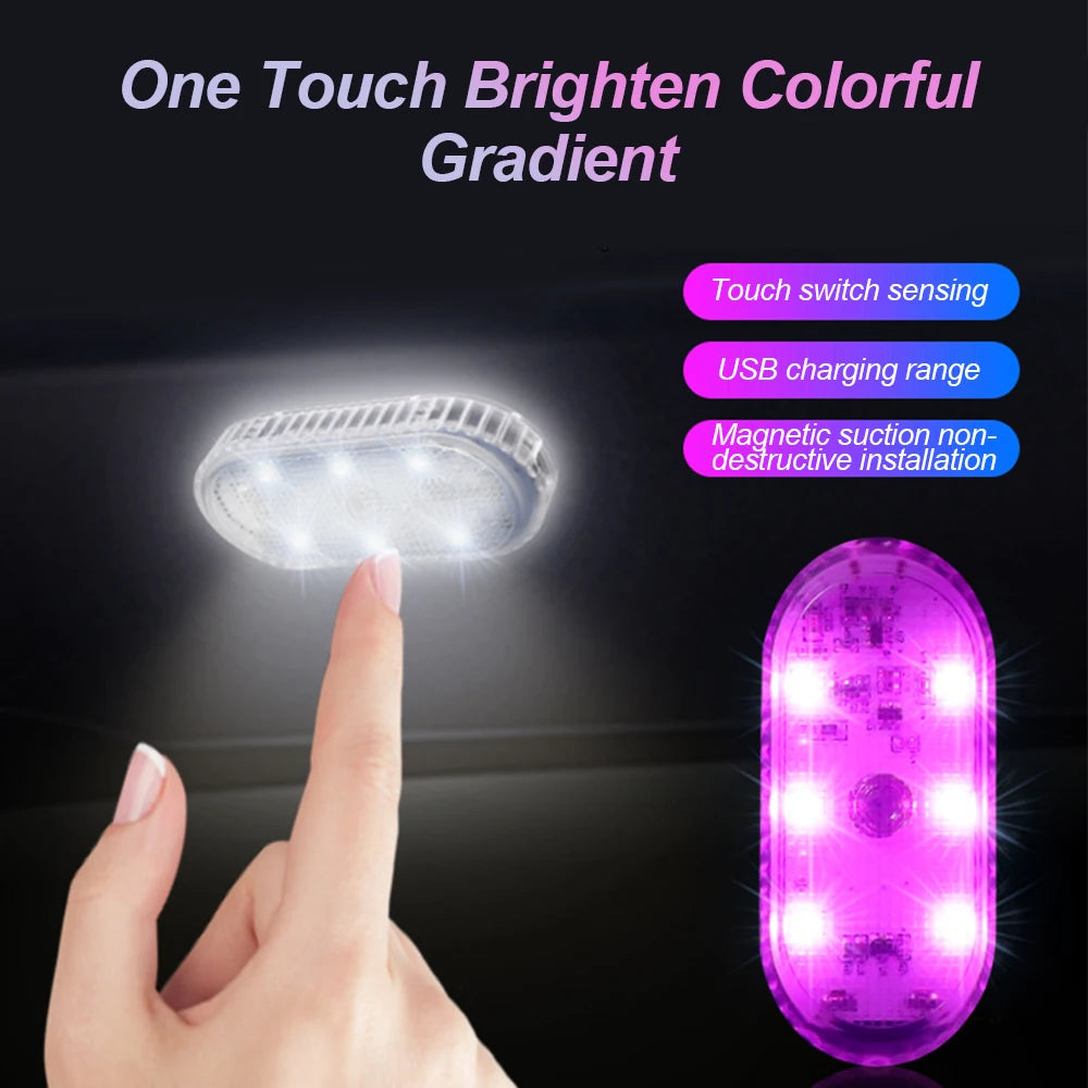 1 PC Multi Color Car Light Wireless LED Touch Light Roof Light Sensor Read Lamp Mini USB Charging Light Car Interior Accessories